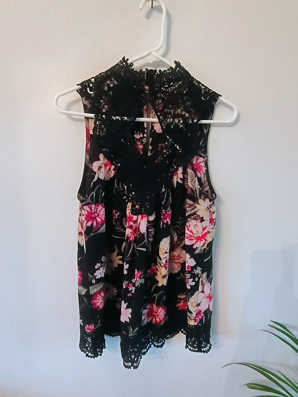 Entro Womens S Floral Blouse Black Crochet Lace Keyhole Boho Romantic Top 🌺